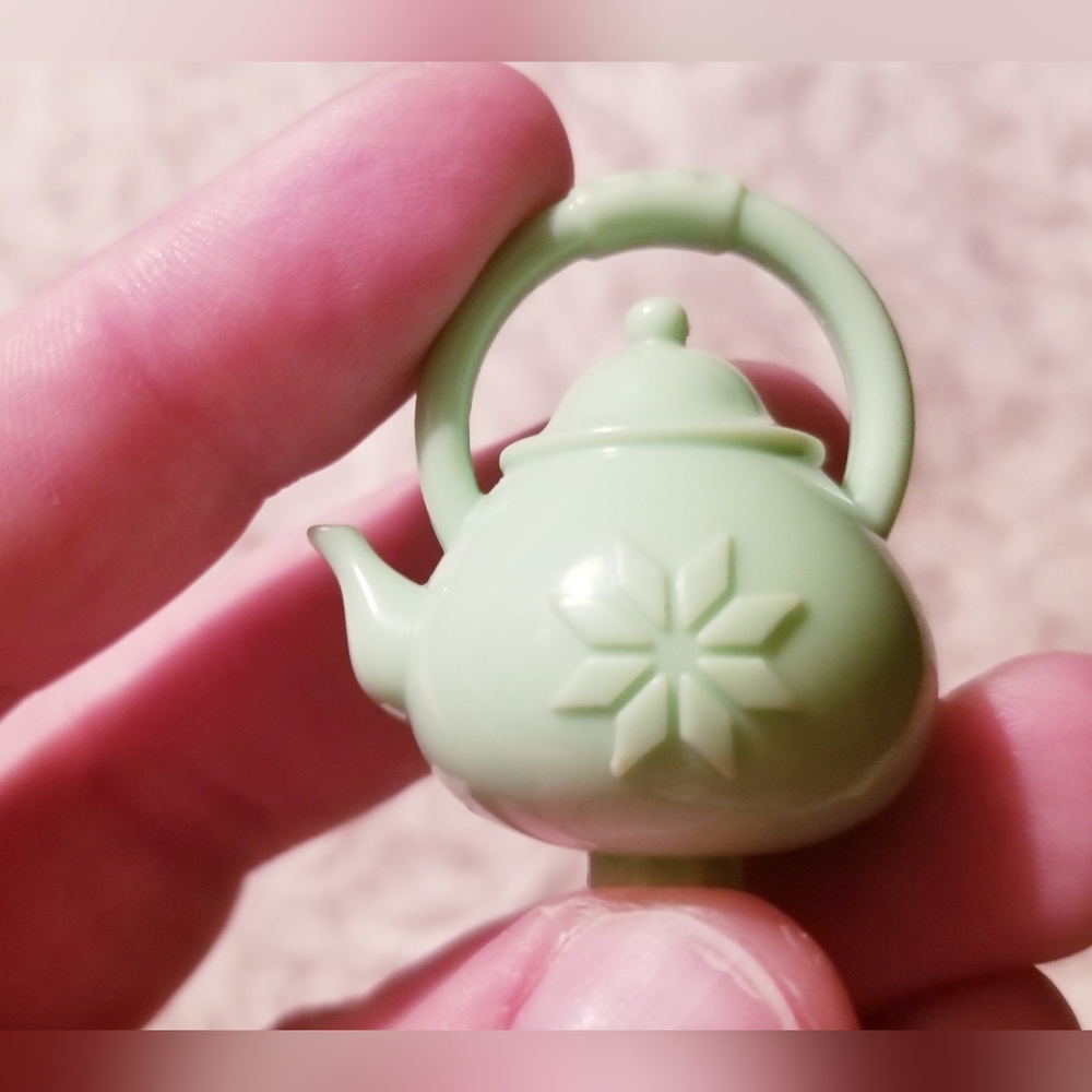 Turquoise Miniature Tea Pot Dollhouse Kettle Flower Plastic